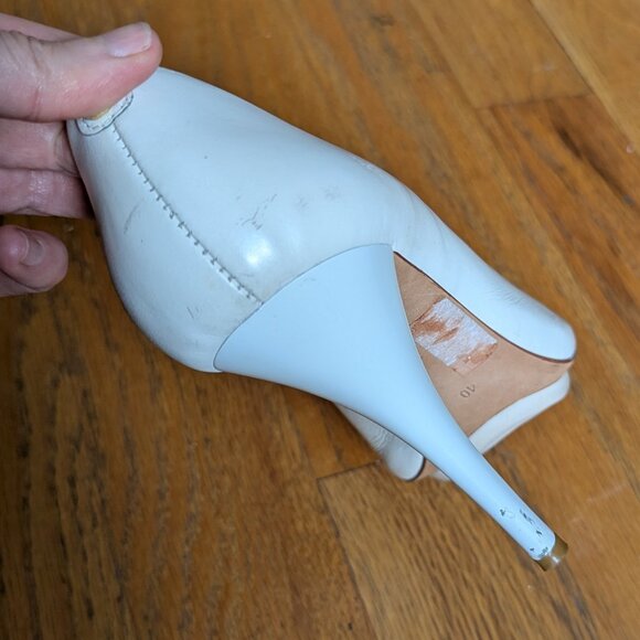Cosmoparis Peep Toe Bridal Off White Ivory Leather Heels Size 9.5 - Picture 12 of 16